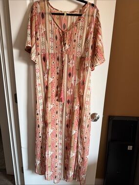 Kori Coral and Cream Bohemian Sheer Maxi Dress